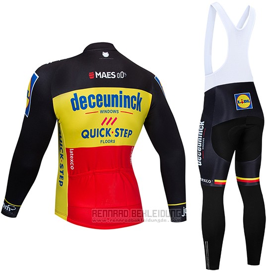 2019 Fahrradbekleidung Deceuninck Quick Step Shwarz Gelb Rot Trikot Langarm und Tragerhose